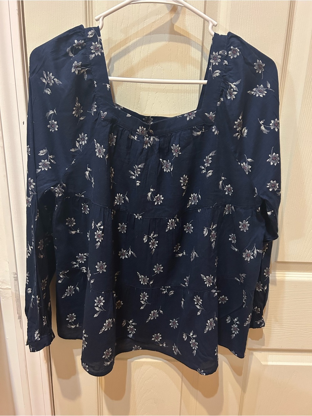 Old Navy Navy Floral Square-Neck Peasant Blouse
